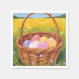 Paasmandje Eierjacht Pastel Waterverf Servet