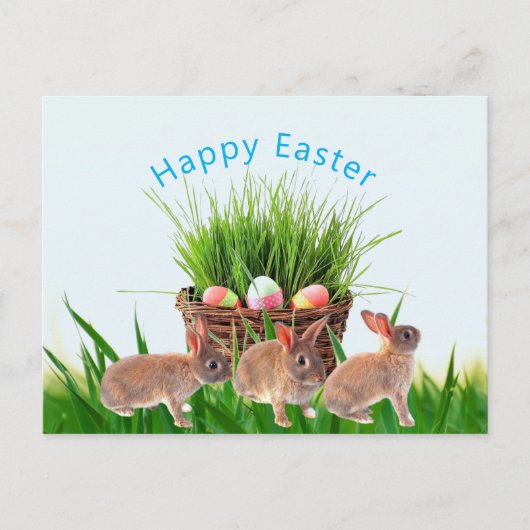 Paasmandje en konijnen Happy Holiday Briefkaart (Voorkant)