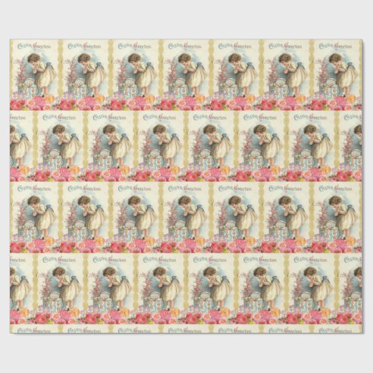  paasmandje fijn klein meisje cadeaupapier (Vlak)