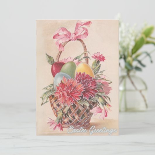Paasmandje Groeten Aangepaste Pasen Feestdagenkaart (Staand voorkant)
