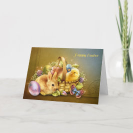 Paasmandje met Bunny en Chick Feestdagen Kaart