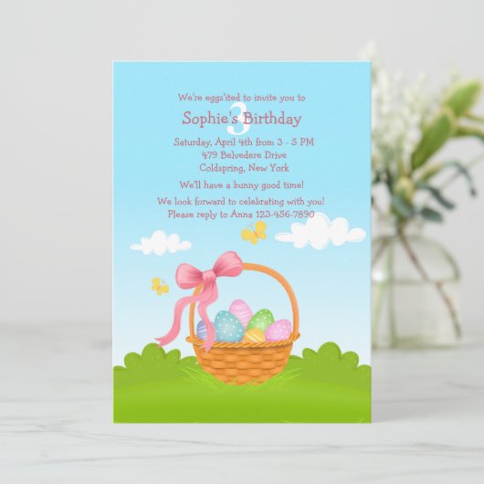Paasmandje Verjaardag uitnodiging (Staand voorkant)