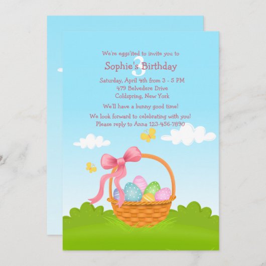 Paasmandje Verjaardag uitnodiging (Voorkant / Achterkant)