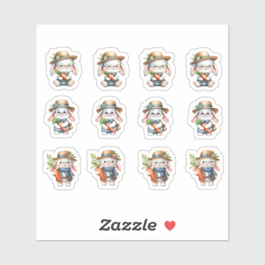 Paasmannetjes konijntjes dragen wortels en glazen sticker (Vel)