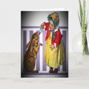  paasmeisje dat konijn voedt, ZSSG Feestdagen Kaart