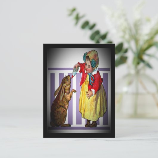  paasmeisje dat konijn voedt, ZSSG Feestdagenkaart (Staand voorkant)