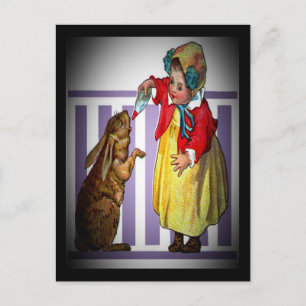  paasmeisje dat konijn voedt, ZSSG Feestdagenkaart