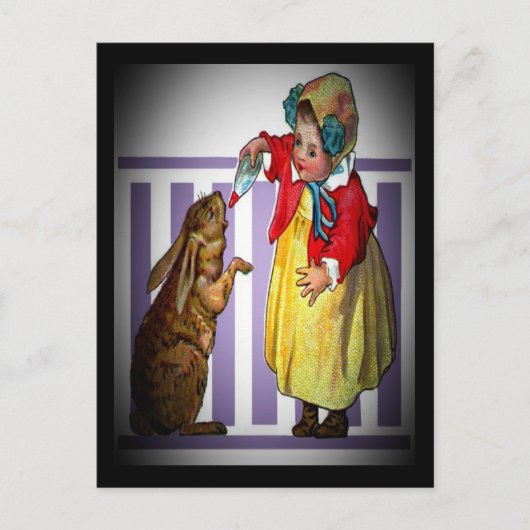  paasmeisje dat konijn voedt, ZSSG Feestdagenkaart (Voorkant)