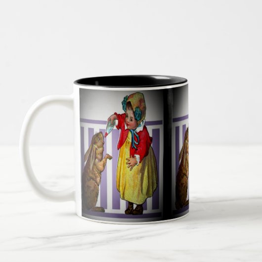  paasmeisje dat konijn voedt, ZSSG Tweekleurige Koffiemok (Links)