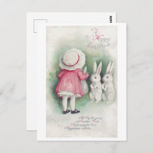 paasmeisje en bunny briefkaart (Voorkant / Achterkant)