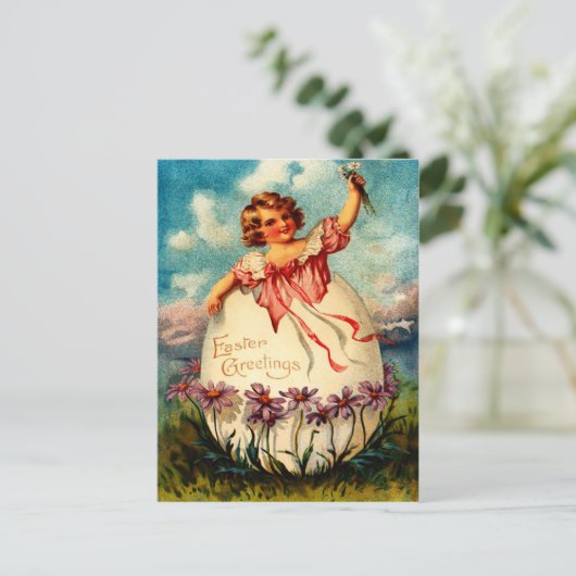  paasmeisje en ei Briefkaart (Staand voorkant)