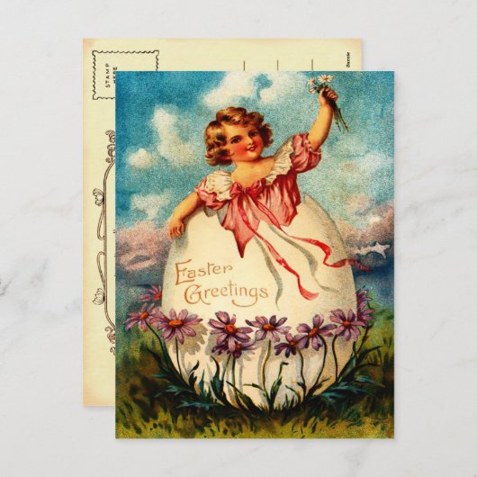  paasmeisje en ei Briefkaart (Voorkant / Achterkant)