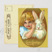  paasmeisje en konijn feestdagenkaart (Voorkant / Achterkant)