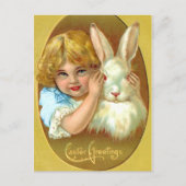  paasmeisje en konijn feestdagenkaart (Voorkant)