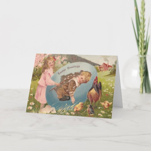  paasmeisje en Victoriaans jongen Feestdagen Kaart (Voorkant)