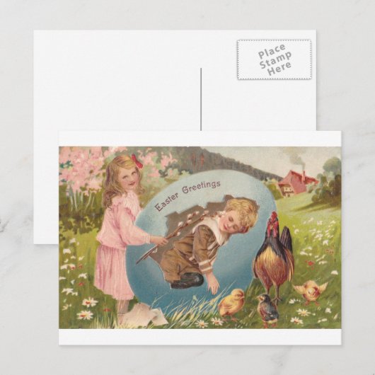  paasmeisje en Victoriaans jongen Feestdagenkaart (Voorkant / Achterkant)