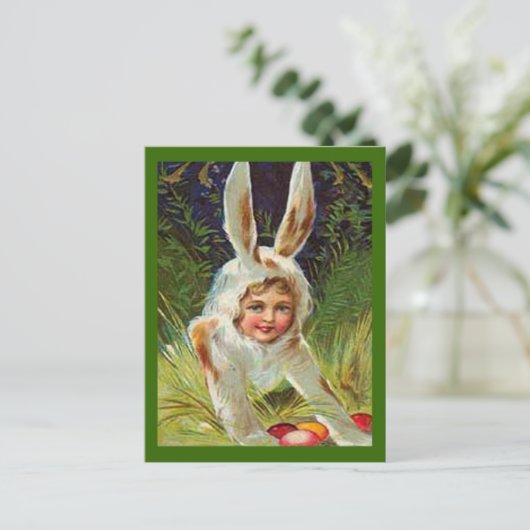  paasmeisje in Bunny Costume, ZSSG Feestdagenkaart (Staand voorkant)