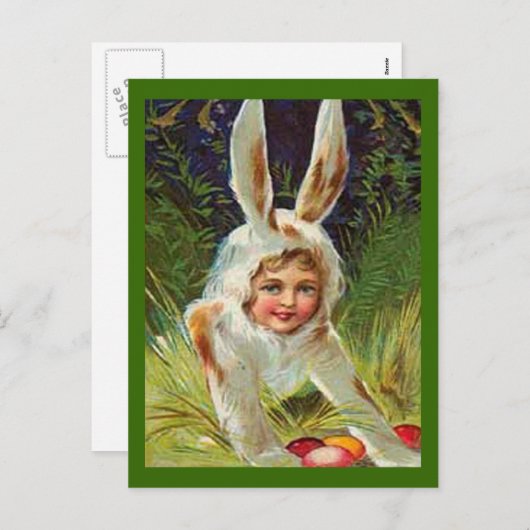  paasmeisje in Bunny Costume, ZSSG Feestdagenkaart (Voorkant / Achterkant)