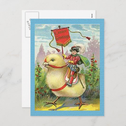  paasmeisje in eieren op paarse bloemen, ZSSG Feestdagenkaart (Voorkant / Achterkant)