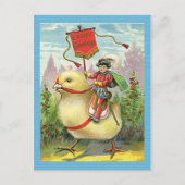  paasmeisje in eieren op paarse bloemen, ZSSG Feestdagenkaart (Voorkant)