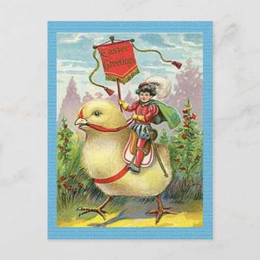  paasmeisje in eieren op paarse bloemen, ZSSG Feestdagenkaart (Voorkant)