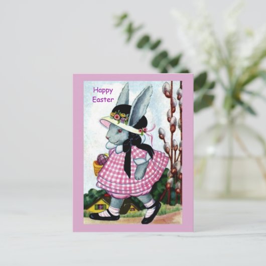  paasmeisje in paasbonnet en dress briefkaart (Staand voorkant)