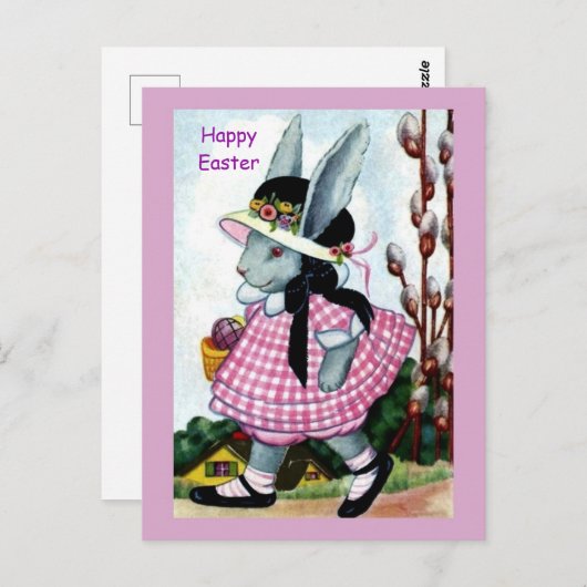  paasmeisje in paasbonnet en dress briefkaart (Voorkant / Achterkant)