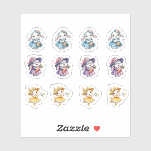 Paasmeisje konijntjes in  jurken sticker (Vel)