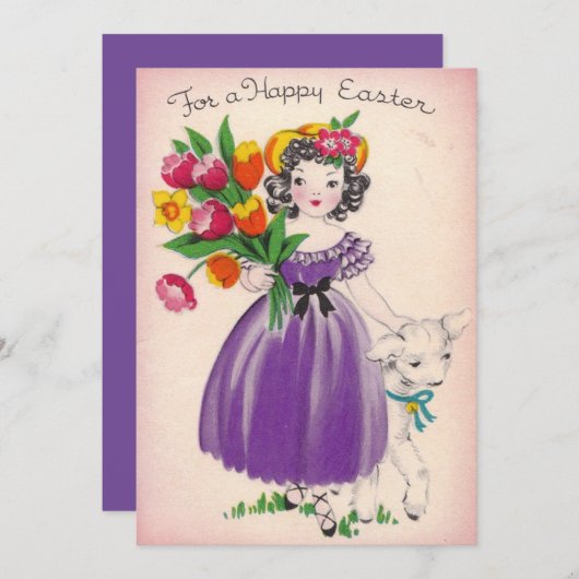  paasmeisje met lam feestdagenkaart (Voorkant / Achterkant)