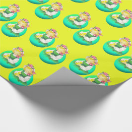 Paasmeisje met paaskuiken in vintage stijl cadeaupapier