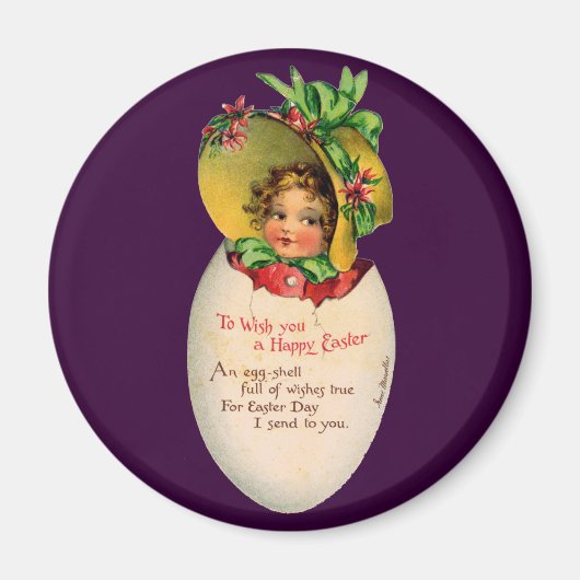 paasmeisje, Victoriaans meisje met Bonnet in eier Magneet (Voorkant)