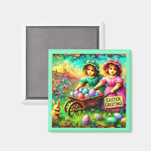  PAASMEISJES ~ Paaseieren ~ Magneet (Voorkant / Achterkant)