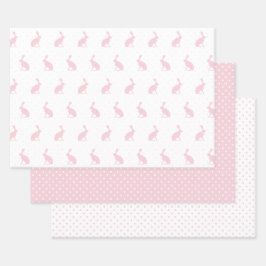 Paasmeisjes roze Bunnies en Polka Dots Pattern. Inpakpapier Vel