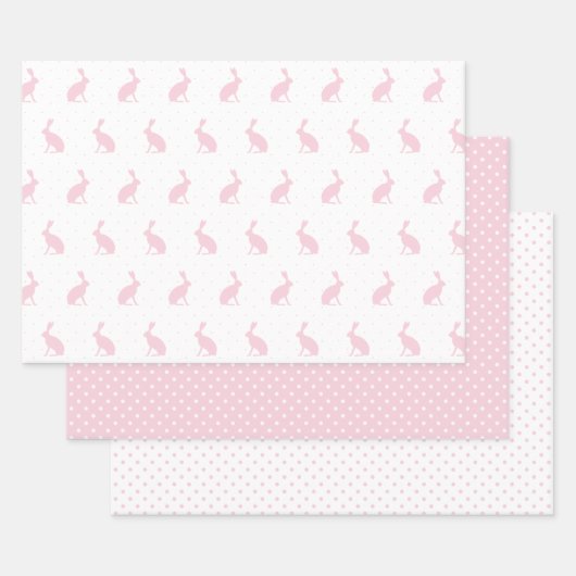 Paasmeisjes roze Bunnies en Polka Dots Pattern. Inpakpapier Vel (Set)