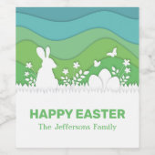 paasmoes en eieren van papercut 3d groene natuur wijn etiket (Enkel label)