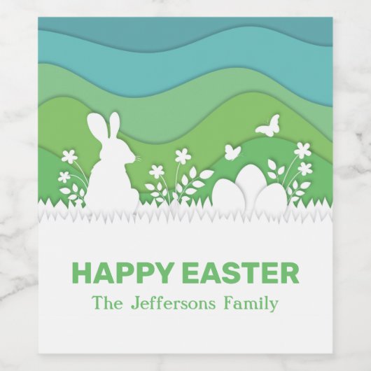 paasmoes en eieren van papercut 3d groene natuur wijn etiket (Enkel label)