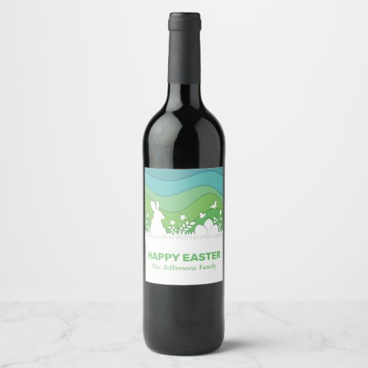 paasmoes en eieren van papercut 3d groene natuur wijn etiket (Voorkant)
