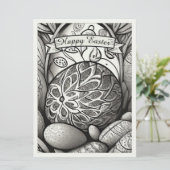 Paasmotief b/w cartoon met paaseieren 97330 (Staand voorkant)