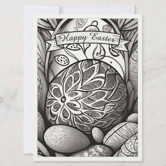 Paasmotief b/w cartoon met paaseieren 97330 (Voorkant)