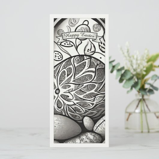 Paasmotief b/w cartoon met paaseieren 97330 (Staand voorkant)