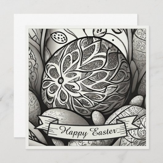 Paasmotief b/w cartoon met paaseieren 97330 (Voorkant / Achterkant)