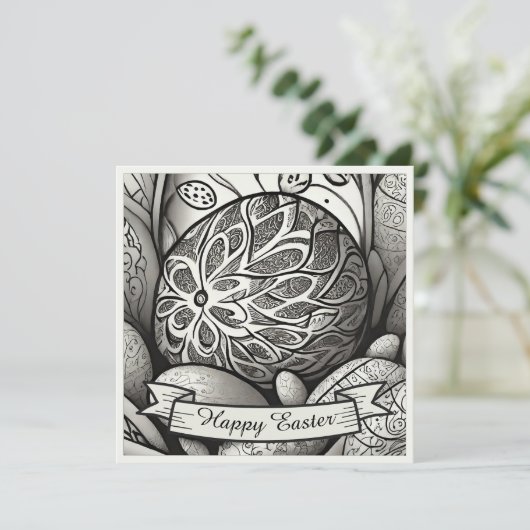 Paasmotief b/w cartoon met paaseieren 97330 (Staand voorkant)