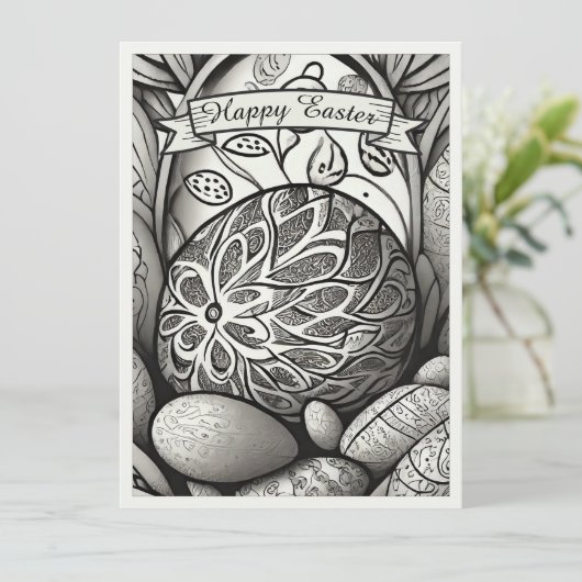 Paasmotief b/w cartoon met paaseieren 97330 (Staand voorkant)