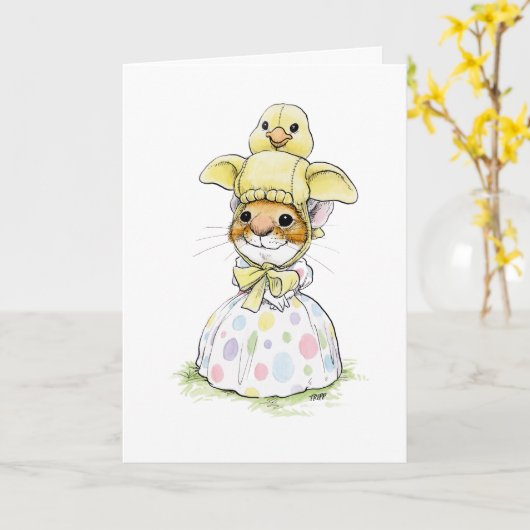 Paasmuis kaart met kuiken en hoedje (Gele Bloem)