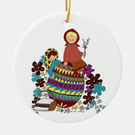 Paasochtend in Pysanka Oekraïnse volkskunst Keramisch Ornament (Voorkant)