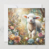 Paasochtend lam mooi bloemenbos feestdagenkaart (Voorkant)