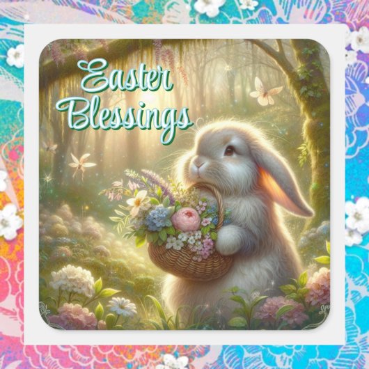 Paasochtend Woodland Bunny met mand Vierkante Sticker