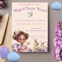 Paaspaarse bloemen, koffiemeisje en Bunnies