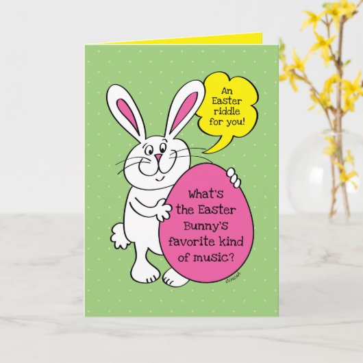Paaspaasbunny Funny Hip Hop Riddle voor kinderen Kaart (Gele Bloem)