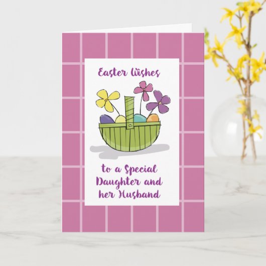 Paaspaasmandje met eitjes voor dochter en man kaart (Gele Bloem)